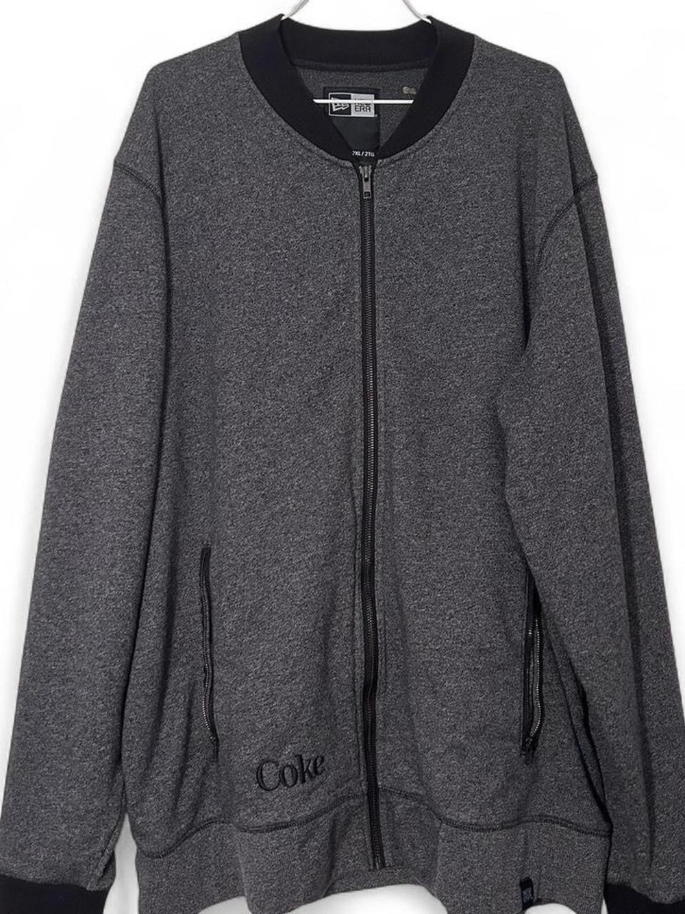 Grey Coca-Cola full-zip crewneck sweater with black accents